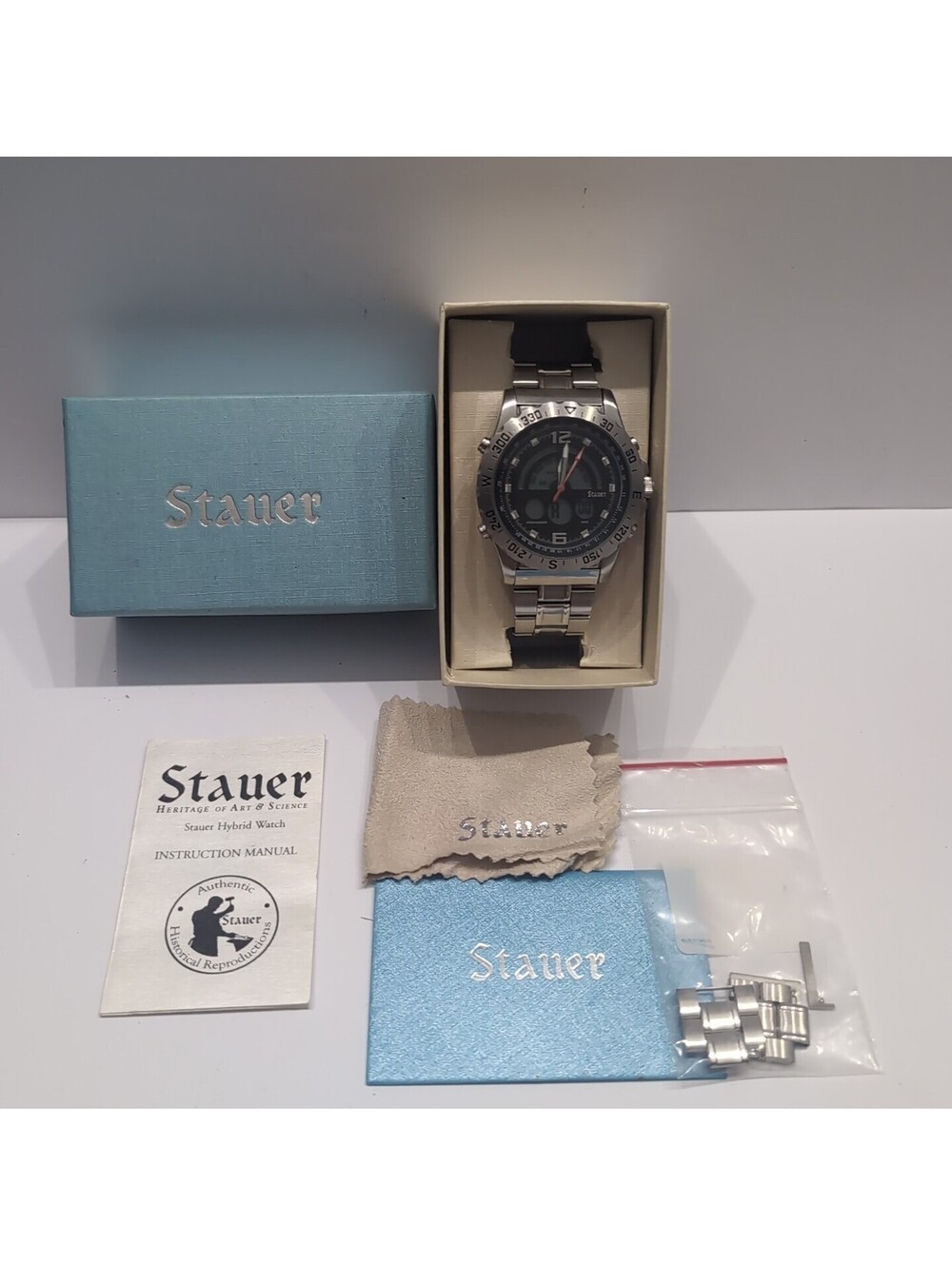 Stauer Compendium Hybrid Watch Analog & Digital with Box and Manual Ref #19093